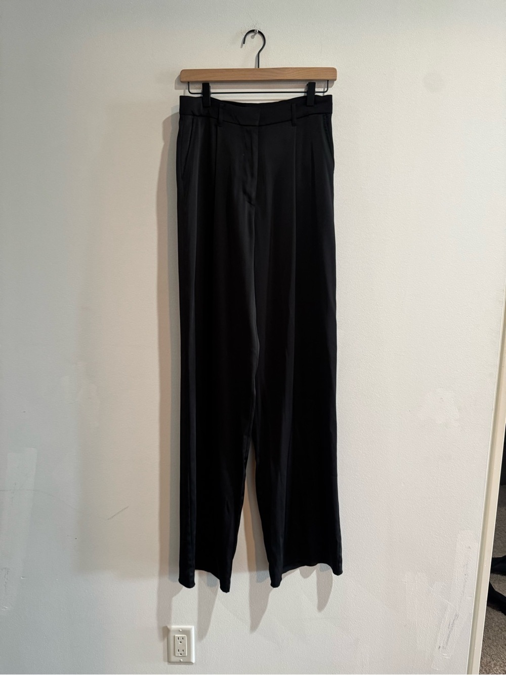 ATM Anthony Thomas Melillo Black Satin Wide Leg Pants Size 2